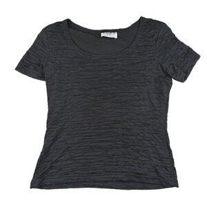 Basics Black Crinkle Popcorn Top Short Sleeve Scoop Neck Y2K Minimalist Medium